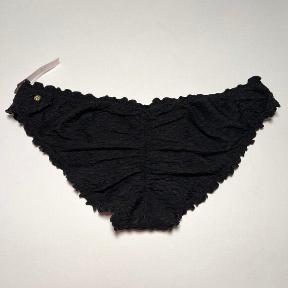 Victoria Secret Small S Bikini Bottom Ruffle Cheeky Ruched Back Textured Black - Picture 1 of 7